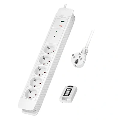 Image de LogiLink LPS402 Multiprise 5 Prises avec télécommande pour jusqu&#039;à 2 multiprises simultanées, x CEE 7/3 (Contact de Protection), Longueur câble : 1,5 m