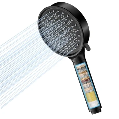 Image de Cobbe Pommeau de douche Avec filtre Économie d&#039;eau Eau dure filtration en 20 couches 6 types jet Haute pression anti calcaire Noir