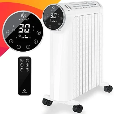 Image de KESSER® Radiateur à bain d&#039;huile 2 500 W Chauffage électrique économe en énergie avec écran, application WiFi, télécommande et écran tactile mobile, blanc