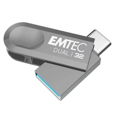 Image de EMTEC Clé USB 3.2 A Type C Dual D280 ECMMD32GD283 Flash Drive Compatibilité Universelle Lecture 80Mo/s, Écriture 20Mo/s, Eco Design, 32Go/GB