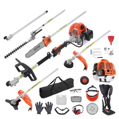 Image de VEVOR Outils de Coupe Multifonctionnel 6 en 1, Taille haie à gaz 33 CC, désherbeur, Bordure, Moteur Deux Temps, scie Perche, tronçonneuse avec rallonge, pour élagage arbuste Branche