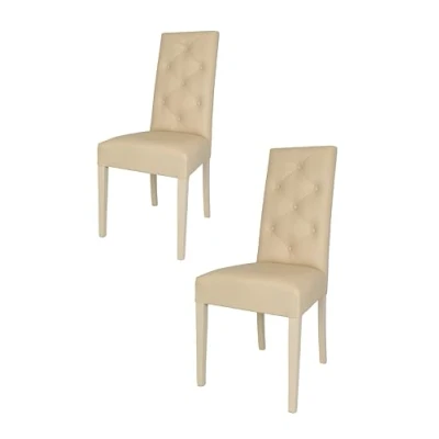 Image de t m c s Tommychairs Set 2 chaises Chantal pour Cuisine et Salle à Manger, Structure en Bois de hêtre peindré Sable, Assise Dossier rembourrés revêtus Cuir Artificiel Sable avec Boutons