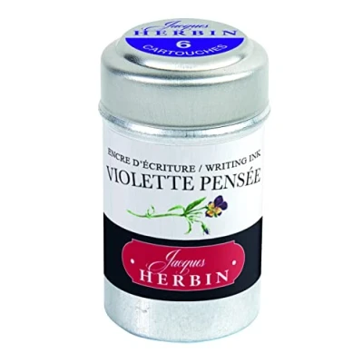 Image de Jacques Herbin 20177T Une boite de 6 cartouches d&#039;encre pour stylo plumes et stylos roller (produit sans emballage objectif zéro déchet), Violette pensée