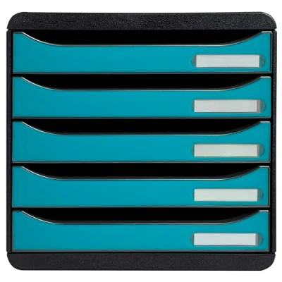 Image de Exacompta Réf. 30934D Module de classement, rangement BIG BOX+ Skandi, superposable, 5 tiroirs pour document A4+ Dimensions extér. : Prof 34,7 x largeur 27,8 Haut 27,1 cm Bleu Pacifique