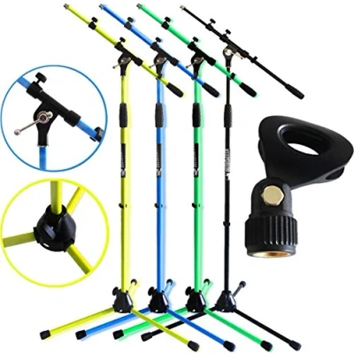Image de Pied de microphone KEEPDRUM MS106 Avec perche et socle métallique + pince (bleue)