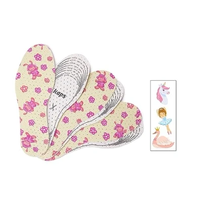 Image de Kaps Sweet Steps, Semelles de Chaussures pour Enfants avec Tatouages Temporaires Colorés, Pack 3 Paires, Ensemble Remplacement Semelle Intérieure, Soutien doux et Rembourré Marche (Rose)