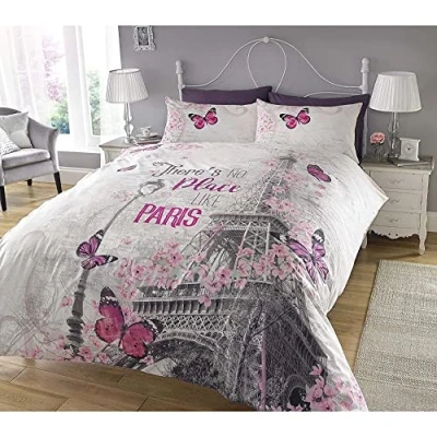 Image de Sleepdown Parure de lit avec Housse Couette et taie d&#039;oreiller à Impression numérique, thème Paris Romance (lit Double)