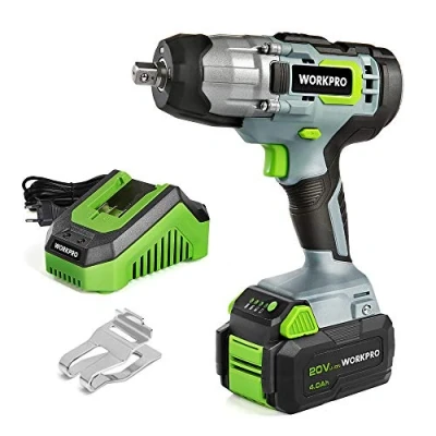 Image de WORKPRO Clé à Choc sans Fil 20V, Boulonneuse Electrique (300Nm / Vitesse Variable), avec Batterie 4,0Ah et Chargeur, y Compris Lumières LED
