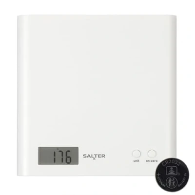 Image de Salter 1066 WHDR15 Arc Balance de Cuisine Numérique, Pèse Aliment Électronique, Affichage Facile à Lire, Fonction Tare, Design Compact, Capacité Max. 3KG, Nettoyer, Blanc