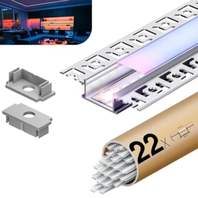 Image de KOSOOM 22 x Profile Alu pour Ruban LED 2m, Profilé U Forme avec Diffuseur Laiteux, Encastrable Largeur intérieure 20,2mm,Pour la décoration et les applications hôtelières