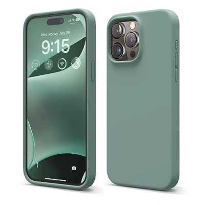Image de elago Coque Silicone Liquide Compatible avec iPhone 15 Pro Max, Qualité Supérieure, Protection Intégrale [Structure Antichoc 4 Couches], Doublure Microfibre Douce Anti Rayures (Vert Nuit)