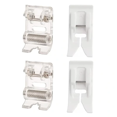 Image de Guador Pied de Biche Anti Adhérent en Téflon et à Rouleau, Presseur Machine Coudre Domestique Rouleau avec Roue Zig Zag 4PCS