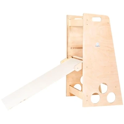 Image de mamikids Learning Tower Tour Montessorienne en bois naturel avec toboggan pour enfants 2 6 ans, tourelle d&#039;apprentissage, transformable échelle, table, tabouret enfant, fabriqué
