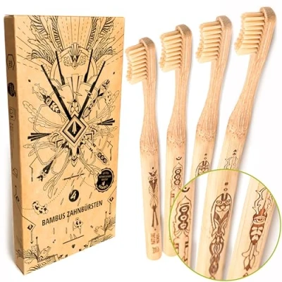 Image de Nature Nerds Brosses à dents en bambou dans un ensemble (4 pièces) / degré de dureté : moyen