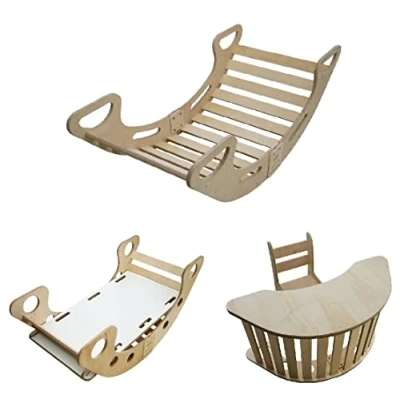 Image de Skyline Balancelles Bascule Enfant Montessori Bebe 1 an Escalade Arche en Bois Mur descalade meble Arc à Grimper d&#039;équilibre Portique 5in1 d&#039;escalade Bureau et Chaise avec Toboggan XL Naturel