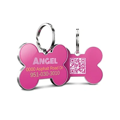 Image de DISONTAG Medaille pour Chien Personnalisé avec Code QR,28 * 42mm 2 Faces Chat Collier,plus Facile à Lire Que GravéE En Ligne Modifiable Colourful(Osseuse)