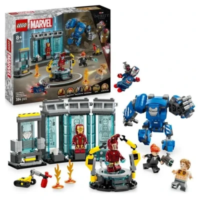 Image de LEGO Marvel Le Laboratoire d’Iron Man : la Salle des Armures Jeu de Construction avec Robot et 5 minifigurines Dont Aldrich Killian &amp; Dum E Cadeau Avengers, garçon ou Fille dès 8 Ans 76315