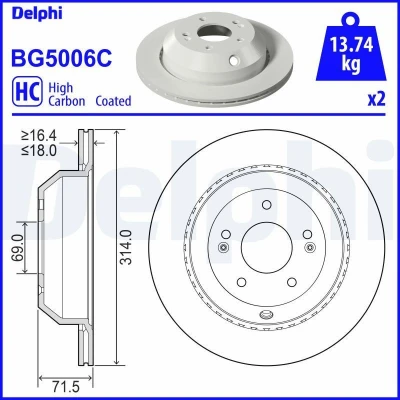 Image de DELPHI BG5006C Disque de frein 314 18 ventilé revêtu à haute teneur en carbone sans roulement roue, bague ABS KIA: SORENTO 3