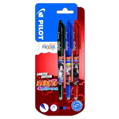 Image de PILOT x Naruto Lot de 3 FriXion Ball Stylos effaçables Édition limitée Shipudden rollers rechargeables Noir, Bleu, Rouge Pointe moyenne