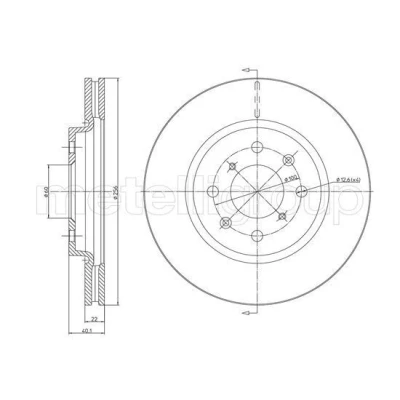 Image de METELLI 23 1257C Disque de frein 256,0 22,0 4 60,0 ventilé peint SUZUKI: SWIFT