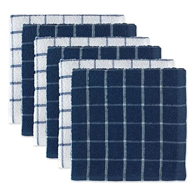 Image de DII Lot de 6 torchons Cuisine 100% Coton, lavables en Machine, Ultra absorbants, 30,5 x cm, Motif Carreaux, Bleu Nautique