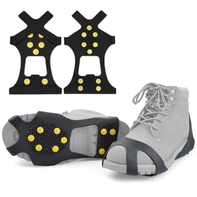Image de 10 Clous Crampons, Crampons Antidérapant sur Chaussures/Bottes, Poids léger Clous, Protection pour Marche Randonnée Hiver(L)