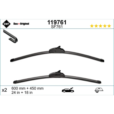 Image de Balai d&#039;essuie glace Swf Visioflex 119761 avant Sans Cadre CITROËN: C3 I 3/5 portes, II, C2 RENAULT: MEGANE 2, 2 Kombi