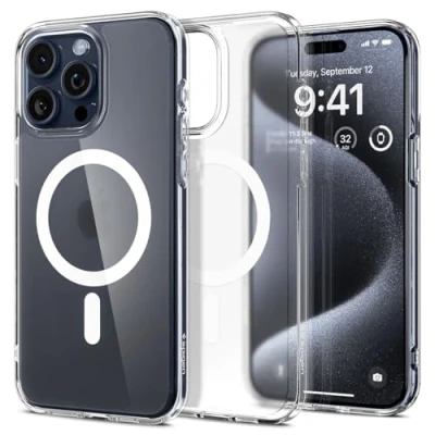 Image de Spigen Coque Magnétique pour iPhone 15 Pro [Translucide Givrée] en Dos PC et Bumper TPU Ultra Hybrid MagFit Frost Clair