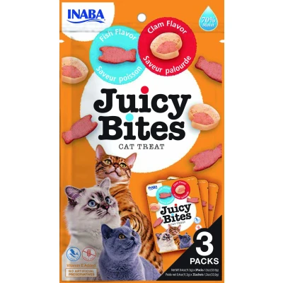 Image de INABA Juicy Bites Friandises pour Chats Grignotages avec Centre juteux dans des Formes Amusantes Poisson et palourde