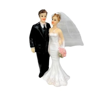 Image de HOBI Couple de mariés Traditionnels en résine, Hauteur 11 cm, Robe Blanche et Smoking Noir, Figurines pièce montée, gâteau Mariage