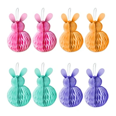 Image de Papierdrachen 8 Lapins de Pâques en Papier Soie à Suspendre Taille 10x5cm Ruban Inclus décoration idéale pour Les arbustes réutilisable Multicolore Set 06