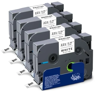 Image de 4x XemaX Compatible Ruban TZe221 Brother Remplacement pour TZe 221 9mm Noir sur Blanc Cassette Bandes PT H101C E100 H105 D210 P750W 1000 1010