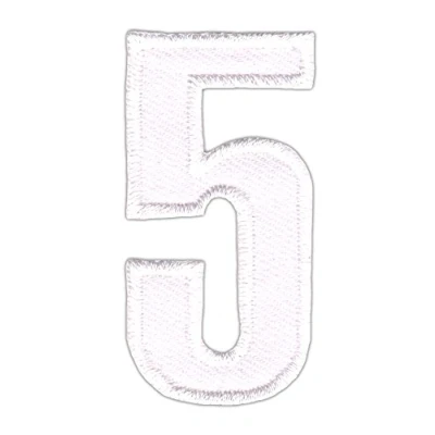 Image de Écusson thermocollant ou à repasser Motif chiffre 5 Blanc Dimensions : 2,5 x 5,0 cm