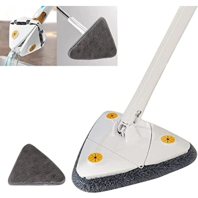 Image de Earnmore Vadrouille de Nettoyage Triangulaire à 360 degrés, Balai télescopique Triangulaire, sertir réglable, serpillère Multifonction Automatique (Blanc + 1 Tampon)