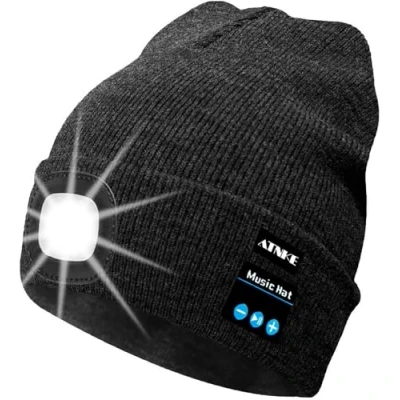Image de ATNKE LED Bluetooth Bonnet Lumineux, Rechargeable USB Musical Running Chapeau Ultra Lumineux 4 Lampe Étanche Utilisation De La Lumière pour Ski Randonnée Camping Vélo (Gris Foncé)
