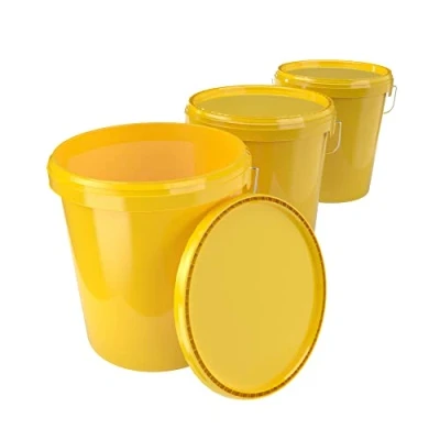 Image de FixedByU Lot de 3 seaux vides couvercle 16 l Jaune Convient à un usage alimentaire Hermétique et stable poignée aliments, chimie, mur, couleur : poudre laver, colles