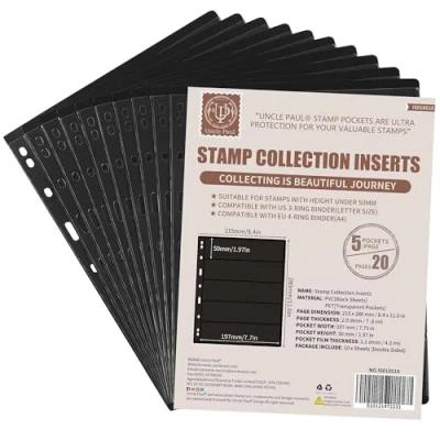 Image de 10 Feuilles de Pages d&#039;album Timbres Poste, 5 Pochettes 7,7 x 1,97 Pouces, d&#039;insertion Collection pour classeur IS010510
