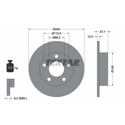 Image de TEXTAR 92088500 Disque de frein 245 10 05/05 112 plein sans boulon fix roue, moyeu roue AUDI: A4 B5 Avant, Berline