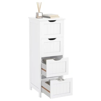 Image de WOLTU BZS07ws Meuble de Toilette sur Pied Commode Buffet Armoire Rangement avec 4 tiroirs Polyvalente Table Chevet, 30 x 81cm, Blanc