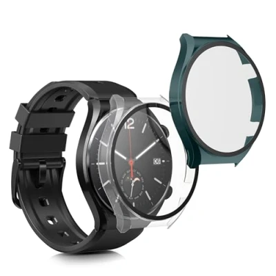 Image de kwmobile Coque Compatible avec Xiaomi Watch S1 2X Étui Cadre écran en Verre trempé pour Fitness Tracker Transparent Vert