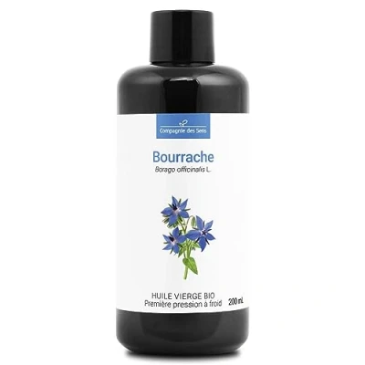 Image de Bourrache Huile Végétale Vierge BIO Flacon en verre Première pression à froid 200mL