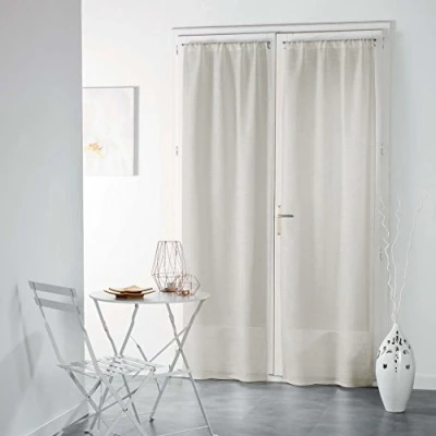 Image de douceur d&#039;interieur Paire Droite Passe Tringle Effet Lin Tisse Haltona, Polyester, Blanc, 240x70 cm