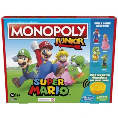 Image de Hasbro Monopoly Junior Super Mario Edition Jeu de Plateau à partir 5 Ans Joue dans Le Royaume des Champignons comme Mario, Peach, Yoshi ou Luigi, Multi(version Allemagne)