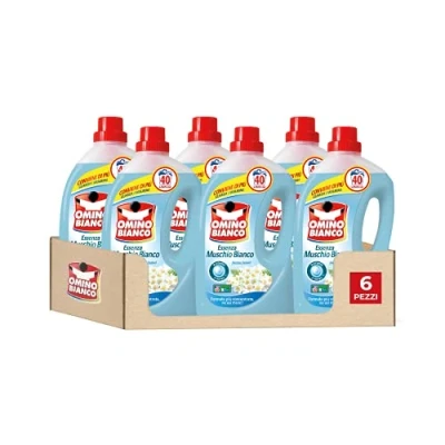 Image de Omino Bianco Lessive Machine à laver liquide, 240 lavages, respecte les couleurs et tissus, parfum frais avec essence de mousse blanche, 2000 ml x 6 paquets