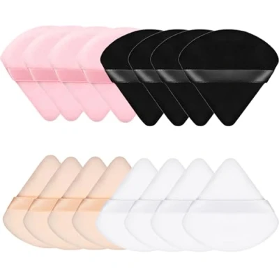 Image de 16 Pièces Houpette Maquillage,Houppettes à Poudre Triangle avec Sangle,Houpette Maquillage Libre Réutilisable,Outil de Minérale Sec Humide,pour Femme Filles