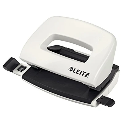 Image de Leitz Mini Perforateur, 10 Feuilles, Réglette de Guidage avec Marquages des Formats, Métal, WOW, 50601001 Blanc Perlé