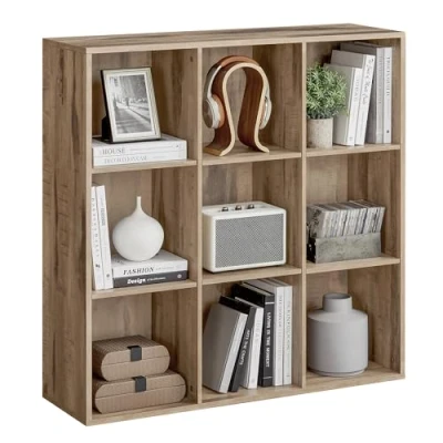 Image de VASAGLE Bibliothèque, Étagère à 9 Compartiments, Meuble de Rangement Livres, Cloison Séparateur, Présentoir, pour Salon, Chambre, Bureau, 30 x 97,7 97,5 cm, Marron Camel LBC177K01