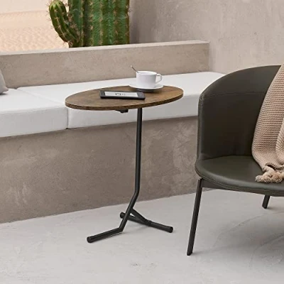 Image de [en.casa] Table d&#039;Appoint Ovale pour Salon Bout de Canapé Design Capacité Charge 15 kg Métal MDF 55 x 60 30 cm Effet Bois Foncé Noir