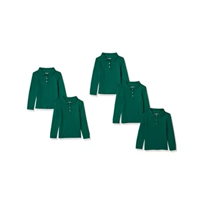 Image de Amazon Essentials Polo en Interlock à Manches Longues Fille, Lot de 5, Vert Foncé, 4 Ans