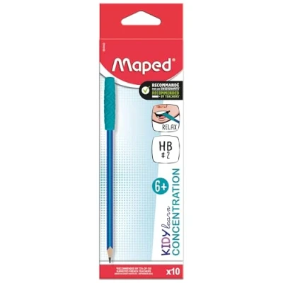 Image de Maped Boîte de 10 Crayons Graphite Ergonomiques avec Embouts Relaxants à Mâcher Mine HB2 Grip Texturé